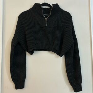 Black cropped quarter zip sweater